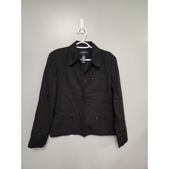 Liz Claiborne Jackets & Blazers - Liz Claiborne Dress Jacket Women's Black Collar Poly Tech Size 8 EUC